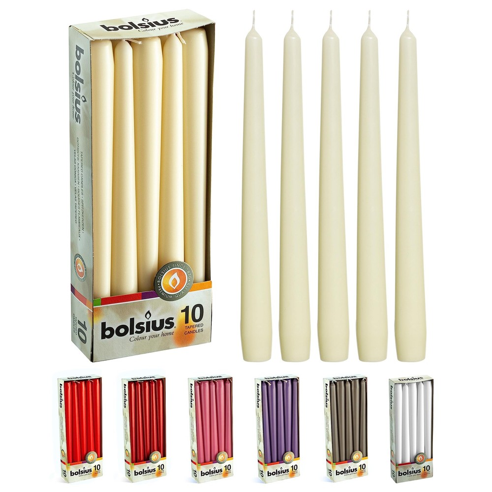 BOLSIUS Ivory Taper Candles – 10 Pack Unscented 10 Inch 10 Count,