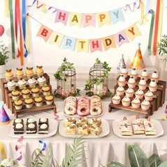 2 Set Stackable Wooden Cupcake Stand Tiered Riser Display 2Pack Dark Brown