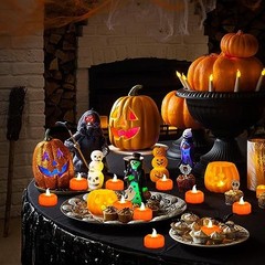 Fall Decorations for Home Pumpkin Tea Lights, 12 Pack LED Orange 12 PACK