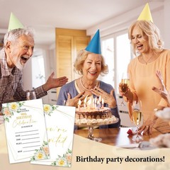90th Floral Birthday Invitations with Envelopes, 4×6 inches, multicoloured