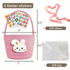 Easter Basket Woven Bunny Egg Handles Empty Hunt Bags Kids Boys Girls Blue