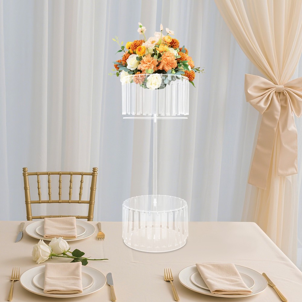 30*75cm Acrylic Flower Rack,2-tier Flower Stand With Hanging Pendants Forwedding
