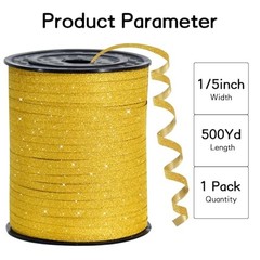 Gold Glitter Ribbon – 500 Yards Curling Crimped, Shiny for glitter ribbon-gold
