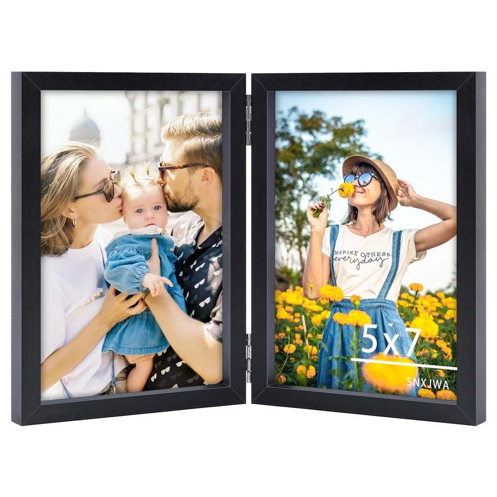 5×7 Picture Frames Double Black Photo Frame Folding Vertical Stand Display Si…