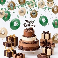 48 Pcs Coffee Birthday Decorations Party Balloons Set, Disposable Green Brown