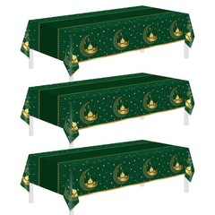 Childom 3 Pack Ramadan Table Cloth,Ramadan 54 x 108 inches, Eid Mubarak-green