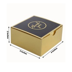 GOLD BLACK 25 Square 4″ x 4″ FAVOR BOXES Thank You Print Gift Holders Events