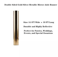 Silver Mirror Aisle Runner Roll for Wedding 3.3×33 ft, Metallic PVC Aisle