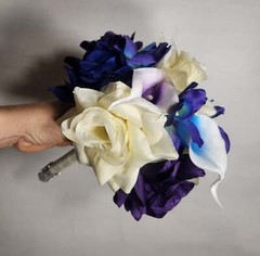 Purple Royal Blue Ivory Rose Calla Lily Orchid Bridal Wedding Bouquet Accessorie