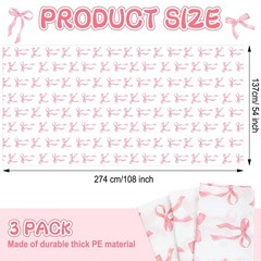 Oudain 3 Pcs Pink Bow Table Cloth 54 x 108 54 x 108 inches, and White