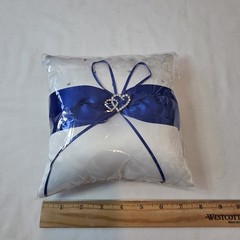 7.8″ Satin Double Hearts Decoration Wedding Ring Bearer Pillow Blue NIP