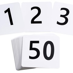 50 Pcs Double-Sided Table Numbers 1-50, 3.7×4 Inch Plastic Cards, White