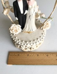 Vintage 1950s Wedding Cake Topper Bride Groom Floral Arch Mid Century