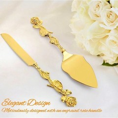 Personalized Gold Cake Knife Server Set Engraved Wedding Bridal Birthday Gift