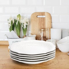 Soujoy Set Of 6 Porcelain Dinner Plate 10.5 Embossed Salad Plates White Dessert