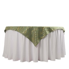 54″x54″ Dusty Green Polyester Square Table Overlay Metallic Geometric Pattern