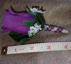 NEW 4″ Long Artificial Purple Single Rose Boutonniere With Rhinestone Wrap