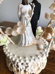 Vintage 1950s Wedding Cake Topper Bride Groom Floral Arch Mid Century