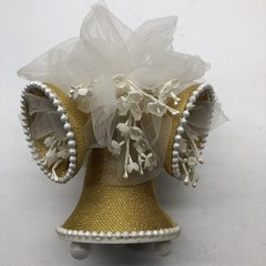 Vintage 60s Wedding Cake Topper Coast Novelty Co Bells Flowers Tulle Gold 6 inch