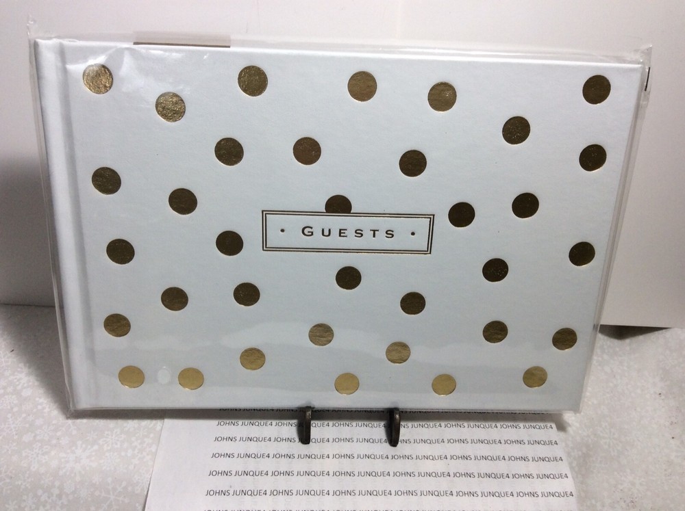 WHITE/GOLD GUEST BOOK New sealed plastic Lined Pages Sign in Book Hard Covered
