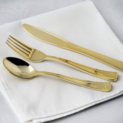 Gold Metallic Forks Spoons and Knives sets – Disposable Tableware Silverware