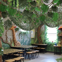 1 Set Vbs 2026 Jungle Party Decoration 10 X 13 Ft Netting with Tropical Rainfore