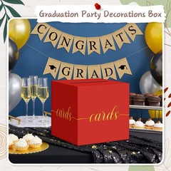 Red Graduation Card Box Gold Foil Gift For Wedding Reception Party Raffle