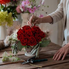 12 Pcs Artificial Rose Flowers Silk Roses with Long Stems, Realistic Dark Red