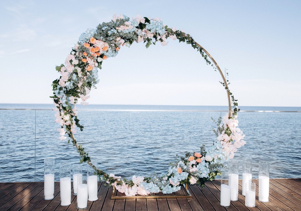 Round Metal Wedding Arch 6.5FT – Gold Backdrop Stand for Ceremony & Events