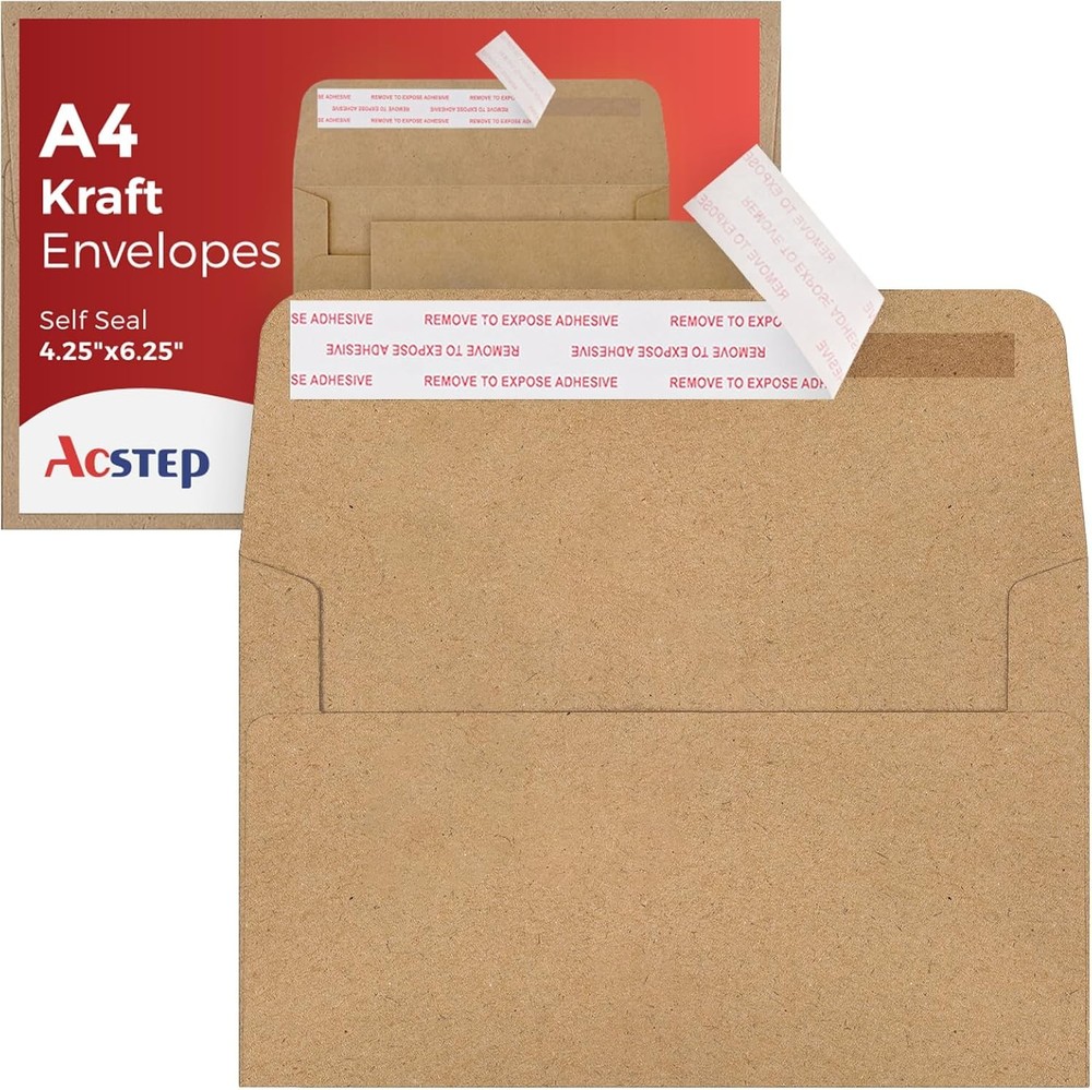 ACSTEP 100Pack A4 Envelopes 4-1/4 X6-1/4 A4(4-1/4 X 6-1/4) 100 PCS, Brown