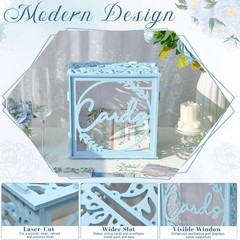 Blue PVC Wedding Card Box Acrylic Window Reception Envelope Money Gift Holder