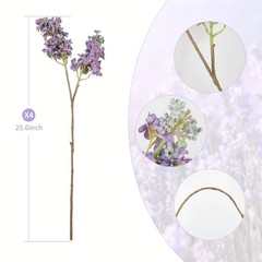 4PCS 25.6inch Lilac Artificial Flowers Purple Fake 4 Pcs 25.6inch Purple