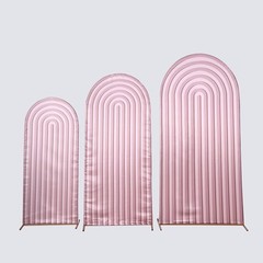 3 DUSTY ROSE Ripple Satin Round Top Wedding Arch Backdrop STAND COVERS Set Party