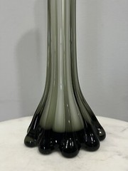 Vtg Smoked Gray White Cased Art Glass Ribbed Funky Unique Tower Vase 12” Tall