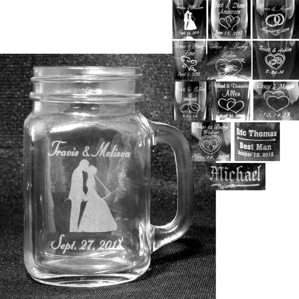 Personalized Mason Jar 16oz Glass Mug Custom Engraved Wedding Gifts Bar Glasses