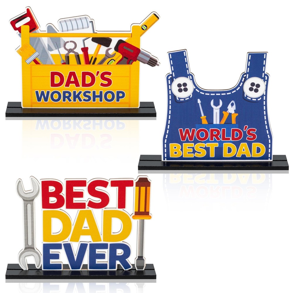 Father’s Day Wooden Centerpiece Decoration – 3Pcs Best Dad Ever Table Decor Too