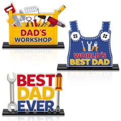 Father’s Day Wooden Centerpiece Decoration – 3Pcs Best Dad Ever Table Decor Too