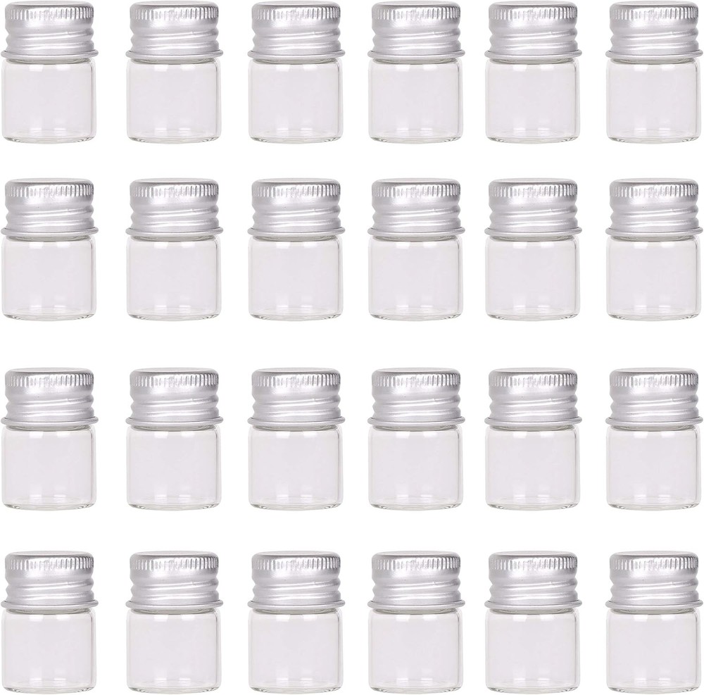 Mini Glass Bottles with Screw Caps 5ml 24 Sets Aluminum Top Metal Lids