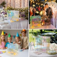 Iridescent Acrylic Wedding Card Box String Light DIY Gift Envelope Holder