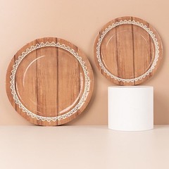 25 BROWN 9″ Wood Print Floral Lace Paper Salad Dinner PLATES Party Decorations