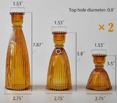 3 pc. Amber Glass Candlestick Holders – height (S) 3.54″, (M) 5.9″, (L) 7.81