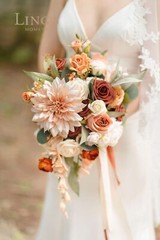Ling’s Moment Terracotta Bridal Bouquet Cascading, Orange Wedding Bouquets fo…