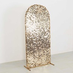 6 ft CHAMPAGNE Big Payette Sequin Fitted Round Top Wedding Arch STAND COVER