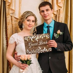 Wood Grain Wedding Guest Book with Pen for Wedding Decor Birthday Rustic Leaves