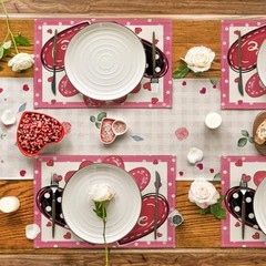 Dot Hearts Love Valentine’s Placemats Set of 12″ x 18″, Rectangular 4 Pcs Pink