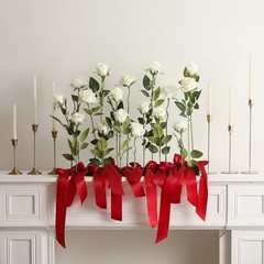 12PCS Artificial Silk Flowers Realistic Roses Bouquet 6 Flowers 6 Buds White
