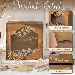 Brown Wedding Card Box with Acrylic Window Wooden Gift Card Box for Wedding R…