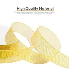 1 Inch x 50 Yards Glitter Gold Ribbon, Sparkly Metallic 1″ x 50 Yards Golden
