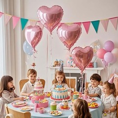 18 Inch Heart Balloons, 12 Pcs Heart Foil Mylar Balloons Birthday Pink