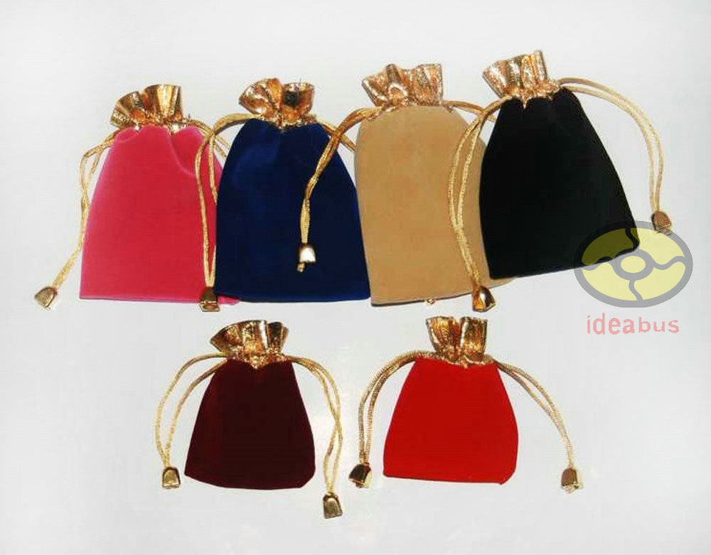 12/25/50/100pcs Gold Trim Velvet Pouch Wedding Favor Gift Bag 3.5×2.7″ 4.7″x3.5″